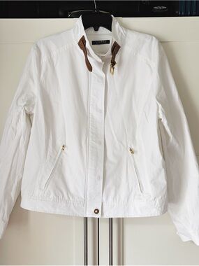 Ralph Lauren White Lightweight Zip-Front Jacket with Equestrian Details